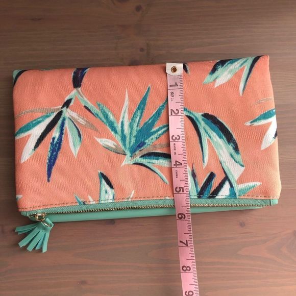 Rachel Pally Reversible Palm Print Turquoise Faux Leather Foldover Clutch - Picture 8 of 9